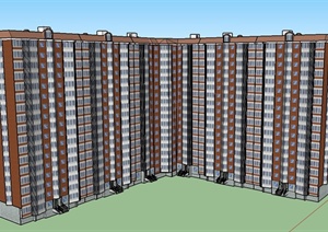 某高层拐角联排住宅建筑设计SU(草图大师)模型