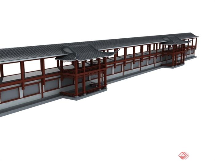 中式直行长廊建筑设计MAX模型