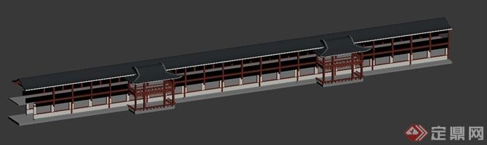 中式直行长廊建筑设计MAX模型(2)