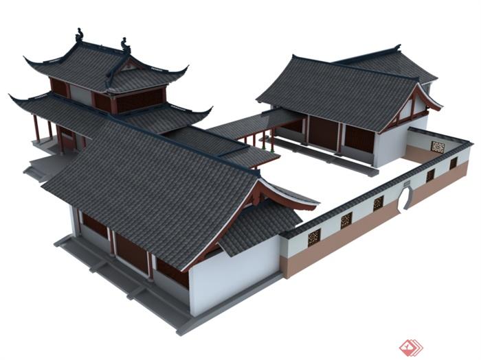 古中式建筑廊道设计MAX模型(1)