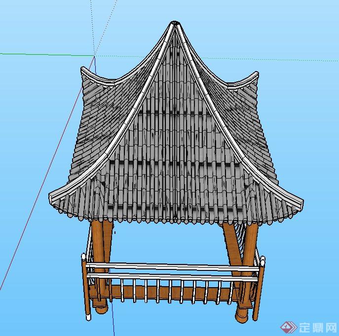 园林景观四角亭子设计SU模型(2)