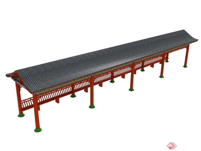 古中式单边坐长廊设计MAX模型(1)