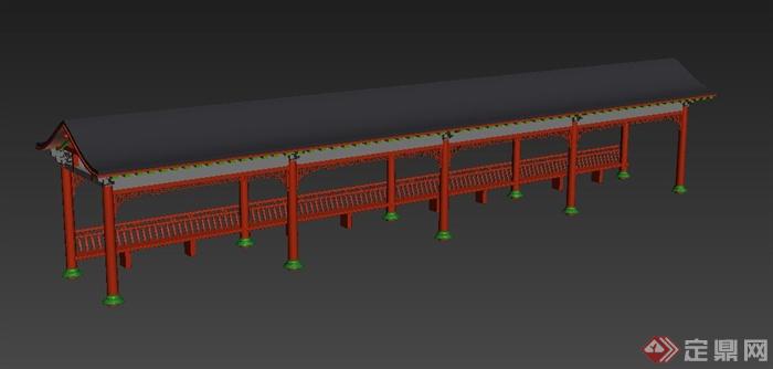 古中式单边坐长廊设计MAX模型(2)