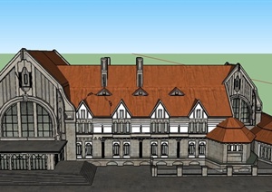 某欧式风格两层火车站建筑设计SU(草图大师)模型