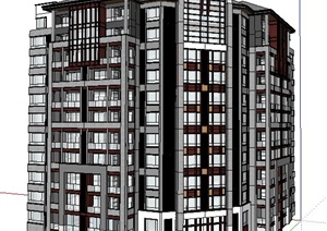 现代中式拼接公寓住宅楼建筑设计SU(草图大师)模型