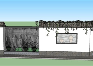 园路景观古典中式景墙设计SU(草图大师)模型