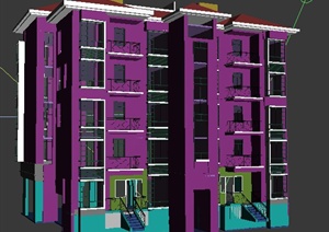 现代双拼多层住宅建筑设计3dmax模型