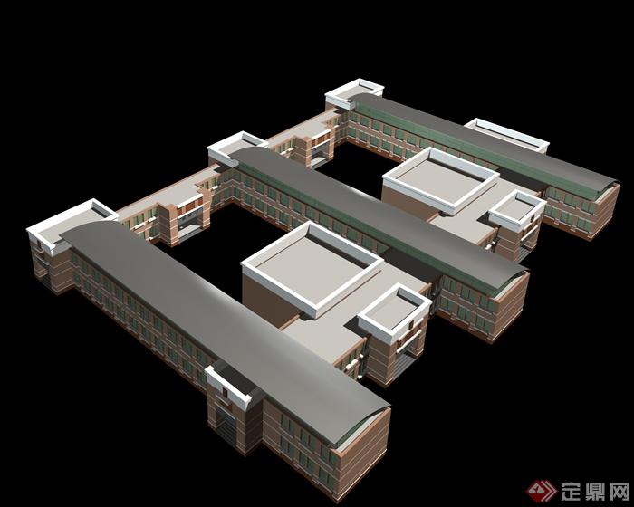 三联拼教学楼建筑设计MAX模型