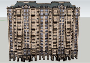 某新古典风格高层联排住宅建筑设计SU(草图大师)模型