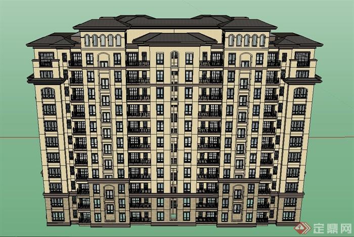 某新古典11层联排小区住宅建筑设计SU模型(3)