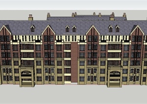 某英式三栋六层联排住宅建筑设计SU(草图大师)模型