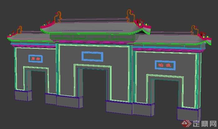 中式风格照壁景墙3dmax模型(1)