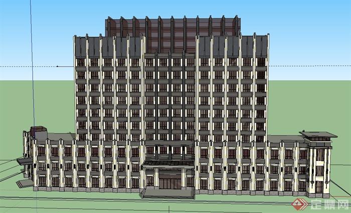 某现代高层丁字形办公楼建筑设计SU模型(1)