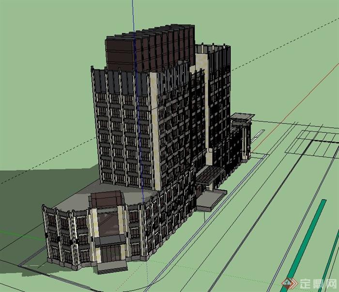 某现代高层丁字形办公楼建筑设计SU模型(2)