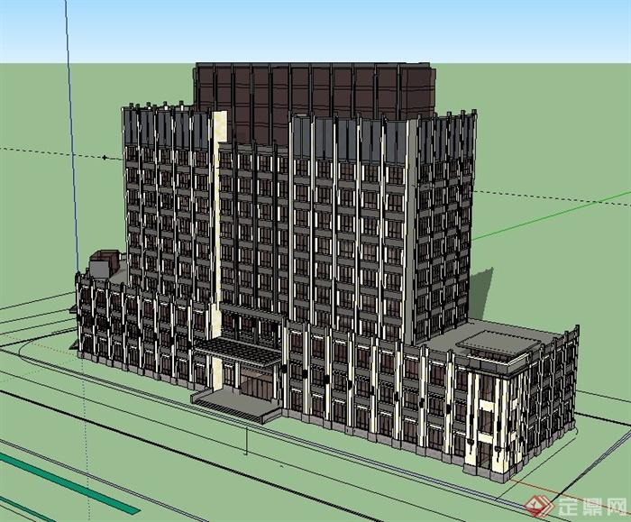 某现代高层丁字形办公楼建筑设计SU模型(3)