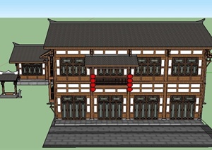 某古典中式两层商业街建筑设计SU(草图大师)模型