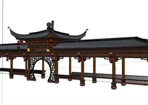 古典中式风格连廊设计SU(草图大师)模型