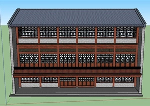 某古典中式三层居民住宅建筑设计SU(草图大师)模型