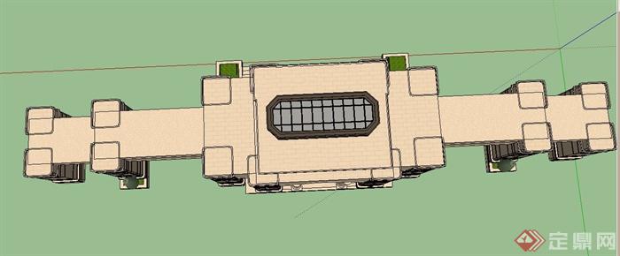 小区入口大门设计SU模型(4)