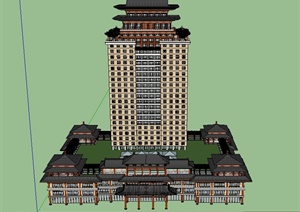 某高层仿古酒店建筑设计SU(草图大师)模型