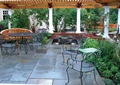 庭院景观,廊架,地面铺装,桌椅,植物