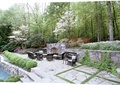 庭院景观,休闲桌椅,植物,矮墙,地面铺装