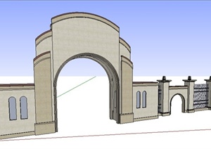 现代风格拱形大门及围墙SU(草图大师)模型