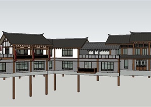 现代中式滨水茶馆建筑设计SU(草图大师)模型