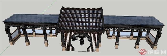 现代中式风格休息亭廊su模型(3)