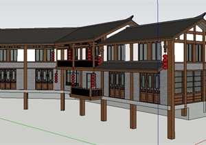 现代中式滨水客栈建筑设计SU(草图大师)模型