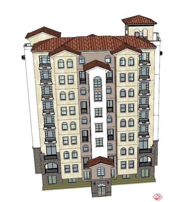 9层欧式住宅建筑设计SU模型(2)