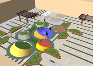 现代风格办公楼中庭景观设计SU(草图大师)模型