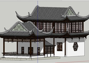 古典中式风格戏楼建筑设计SU(草图大师)模型