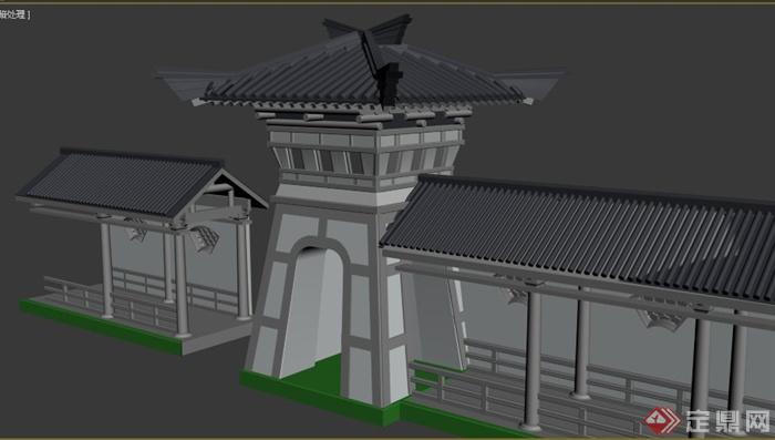 中式风格烽火台及长廊3dmax模型(1)
