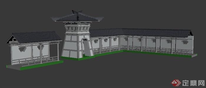 中式风格烽火台及长廊3dmax模型(2)