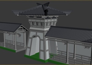 中式风格烽火台及长廊3dmax模型