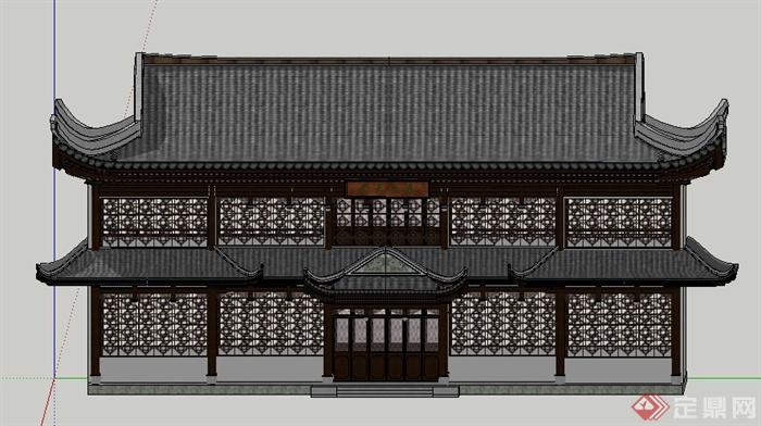 古典中式二层古建筑设计su模型(1)