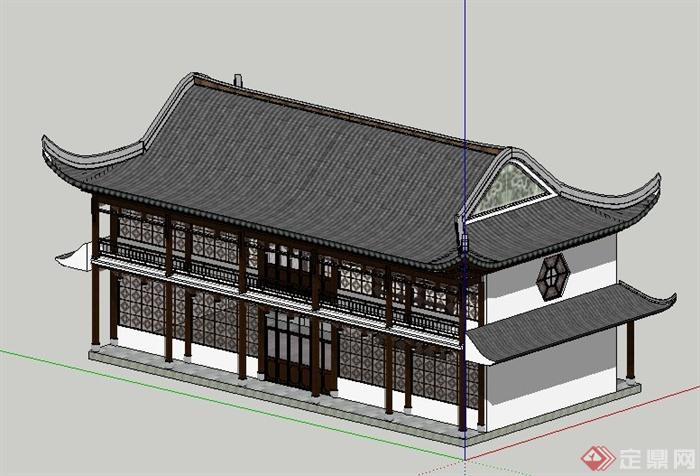 古典中式二层古建筑设计su模型(3)