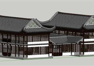中式风格二层酒馆建筑设计SU(草图大师)模型