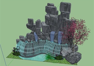 园林景观假山叠水景观SU(草图大师)模型