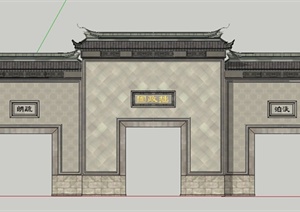 中式风格园林入口大门设计SU(草图大师)模型