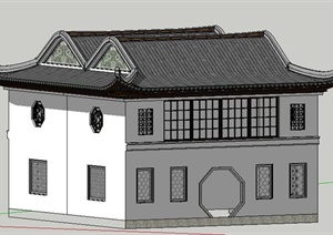 中式风格二层公厕建筑设计SU(草图大师)模型