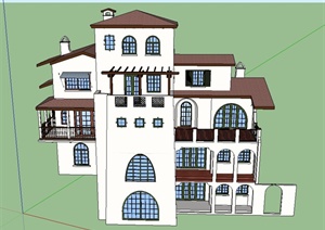 某四层美式小洋房建筑设计SU(草图大师)模型