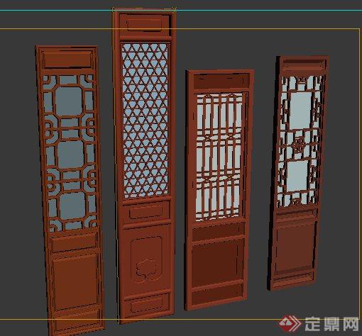 4扇中式风格镂花门扇3dmax模型(1)