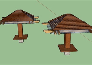 两个四角单住亭子设计SU(草图大师)模型