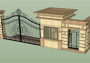 新古典庭院大门围墙设计SU(草图大师)模型
