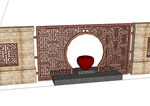 两堵中式景墙设计SU(草图大师)模型