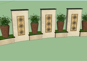 新古典花钵景墙设计SU(草图大师)模型