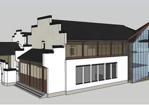 现代新中式主题餐厅建筑设计SU(草图大师)模型