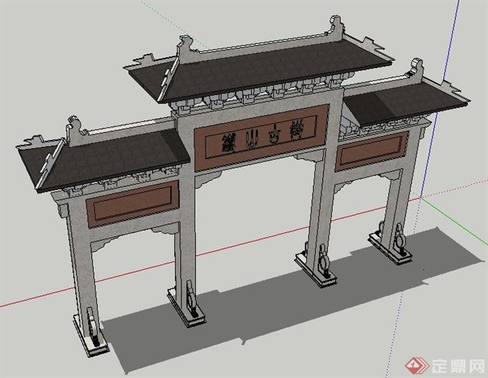 中式风格古街牌坊su模型(2)